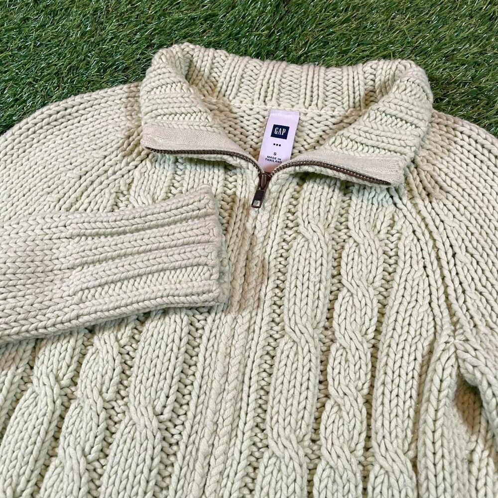 Gap vintage Y2K pale sea foam green cable knit full zip up sweater Size S